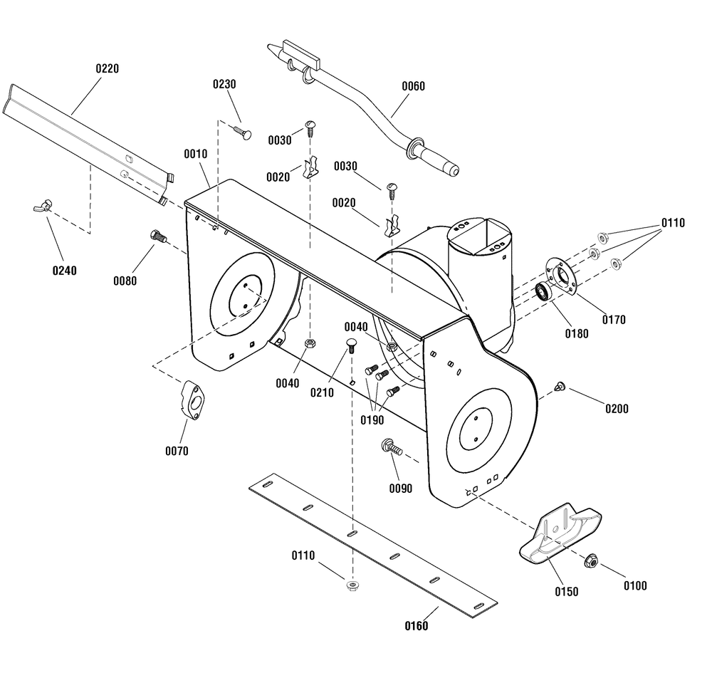 Auger Housing Assembly Diagram and Parts List for 1695874 2010 Briggs and Stratton Snow Blower